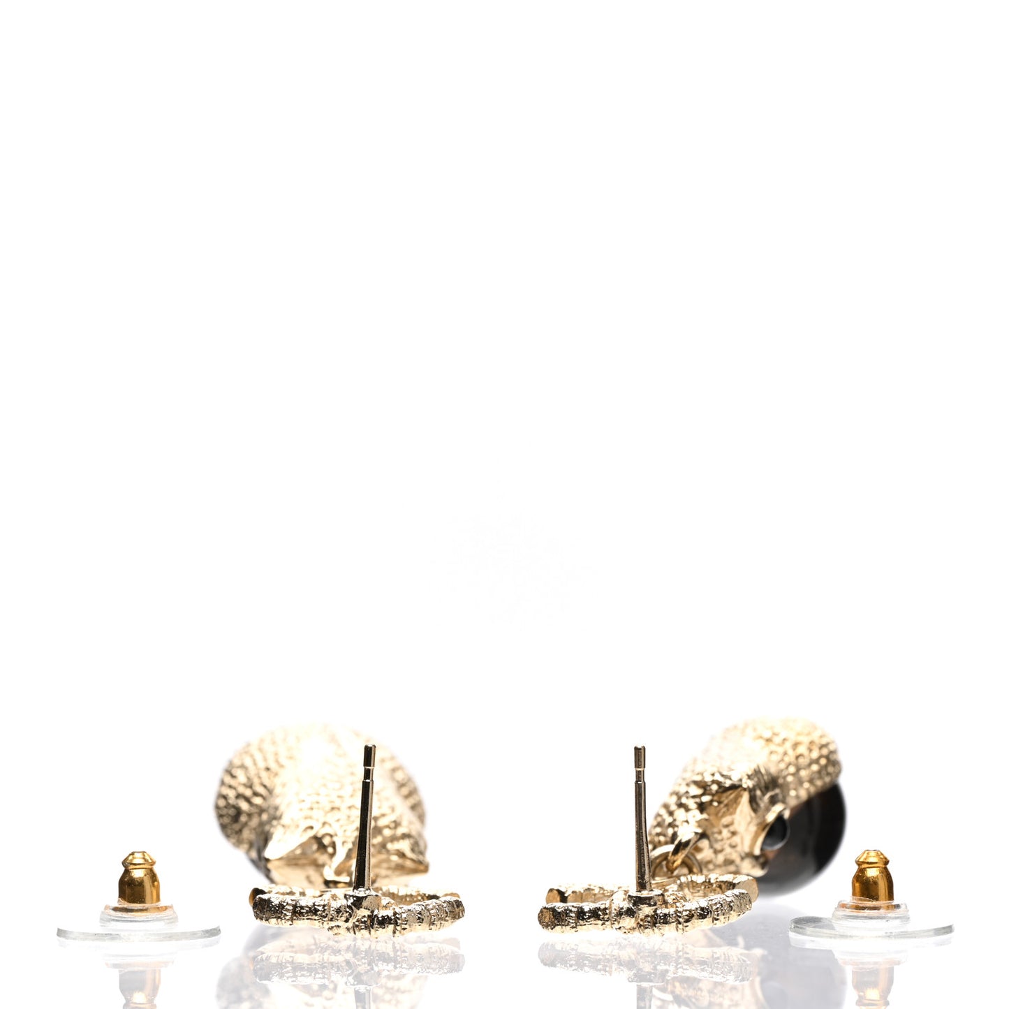 Resin Pearl CC Owl Earring Gold Black