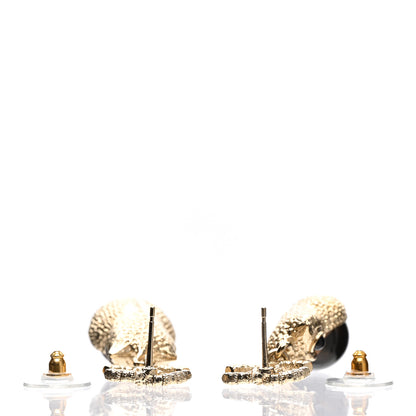 Chanel Resin Pearl CC Owl Earring Gold Black 3 of 5