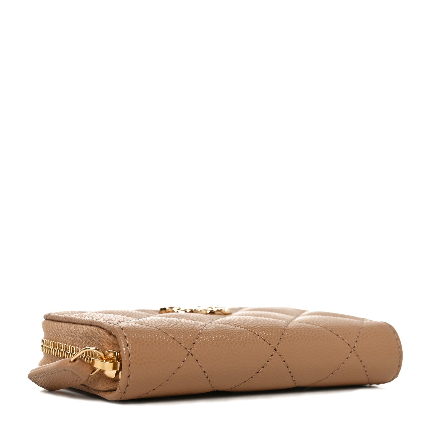 Caviar Quilted Zip Around Coin Purse Beige