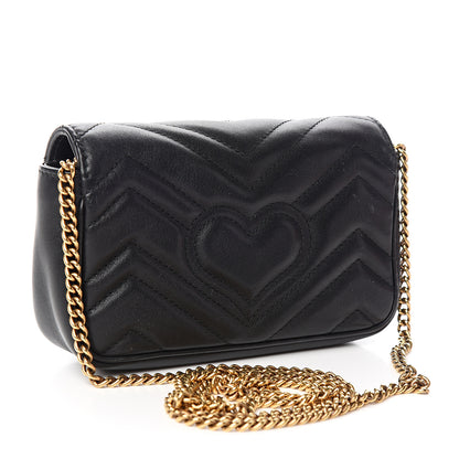 Gucci Calfskin Matelasse Super Mini GG Marmont Shoulder Bag Black 2 of 10