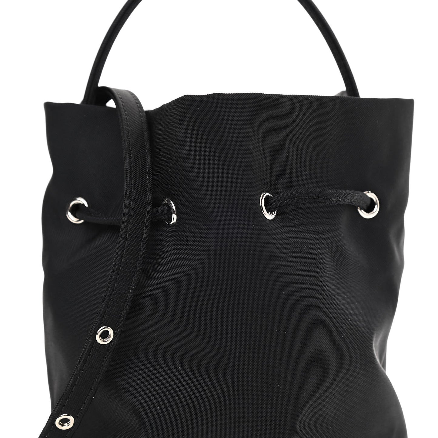 Recycled Sport Nylon Logo Embroidered Wheel Drawstring Bucket Bag Black Pink