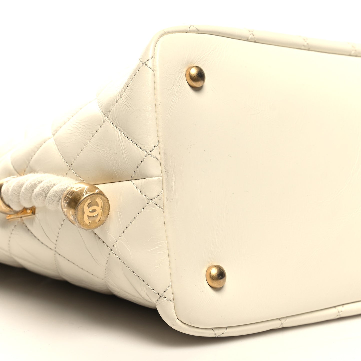 Crumpled Calfskin En Vogue Rope Hobo Bag White