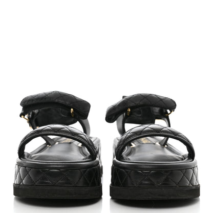 Chanel Lambskin Quilted Platform Sandals 37 Black 2 of 9
