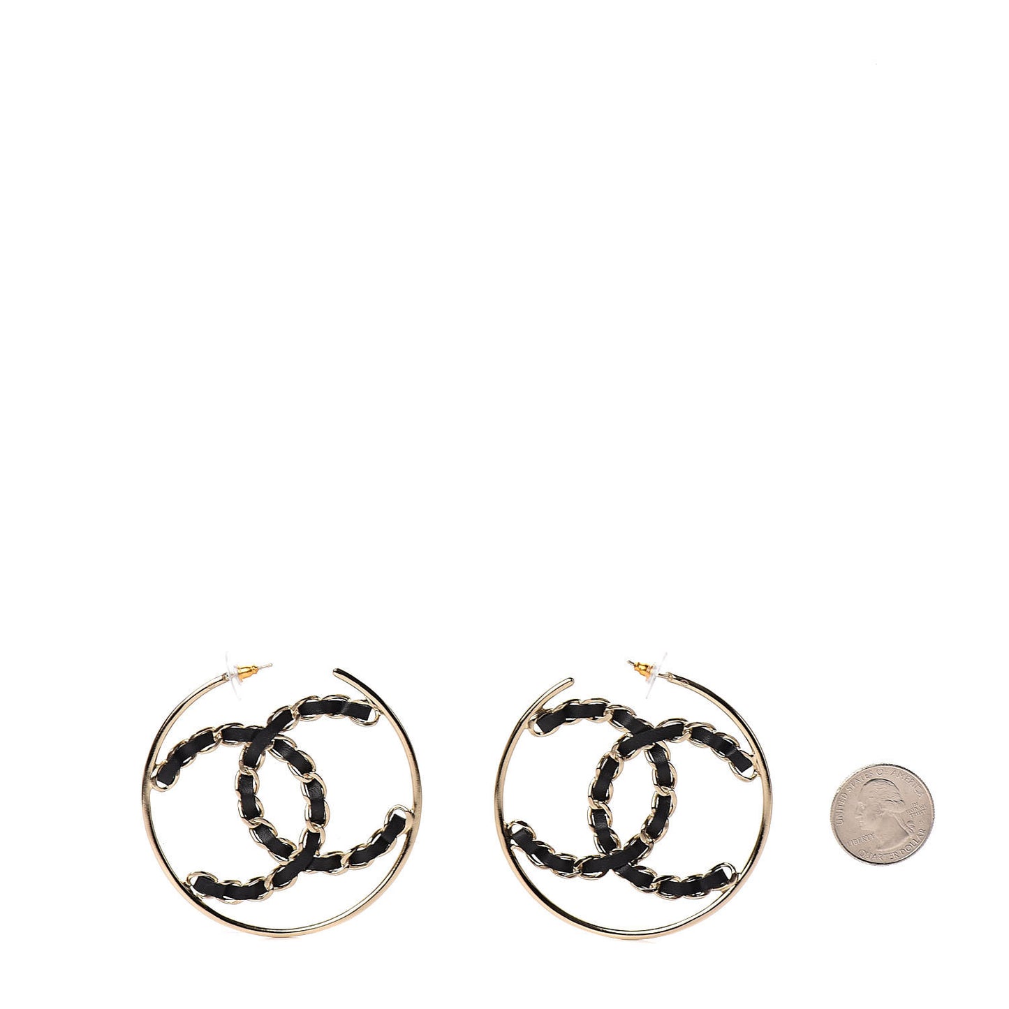 Lambskin CC Chain Hoop Earrings Black Gold