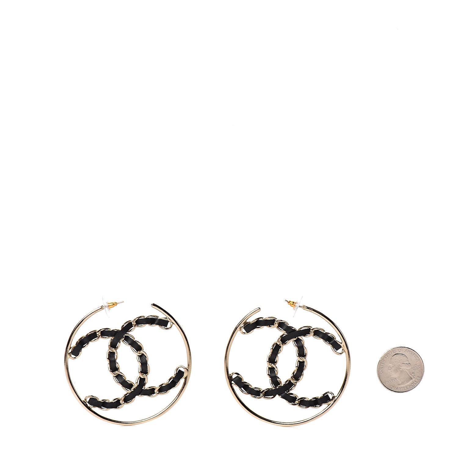 Chanel Lambskin CC Chain Hoop Earrings Black Gold 2 of 5