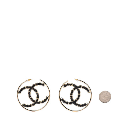 Chanel Lambskin CC Chain Hoop Earrings Black Gold 2 of 5