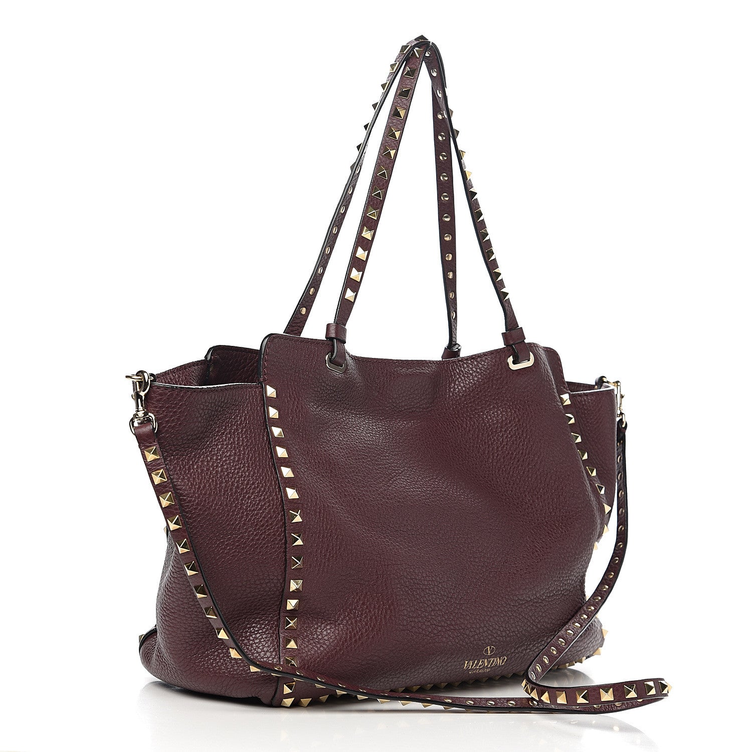 Valentino Garavani Pebbled Calfskin Medium Rockstud Tote Rubin 2 of 9