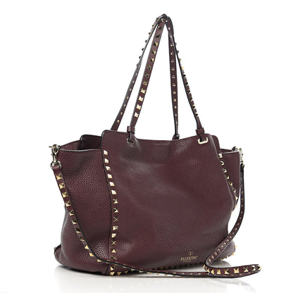 Valentino Garavani Pebbled Calfskin Medium Rockstud Tote Rubin 2 of 9