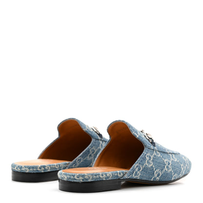 Gucci New Denim GG Malaga Kid Womens Princetown Slippers 36.5 Light Blue Royale 4 of 9
