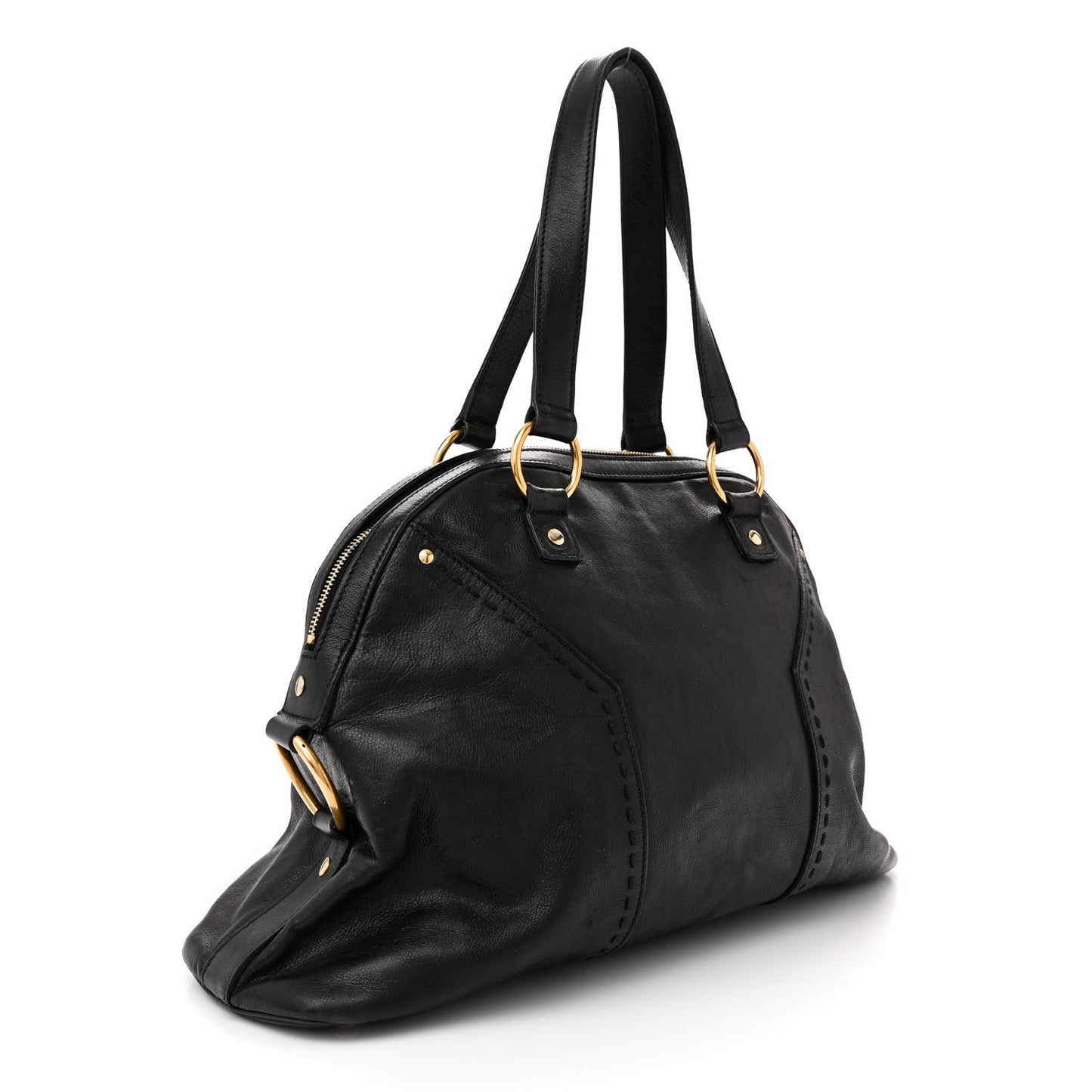 Textured Patent Calfskin Large Muse Black