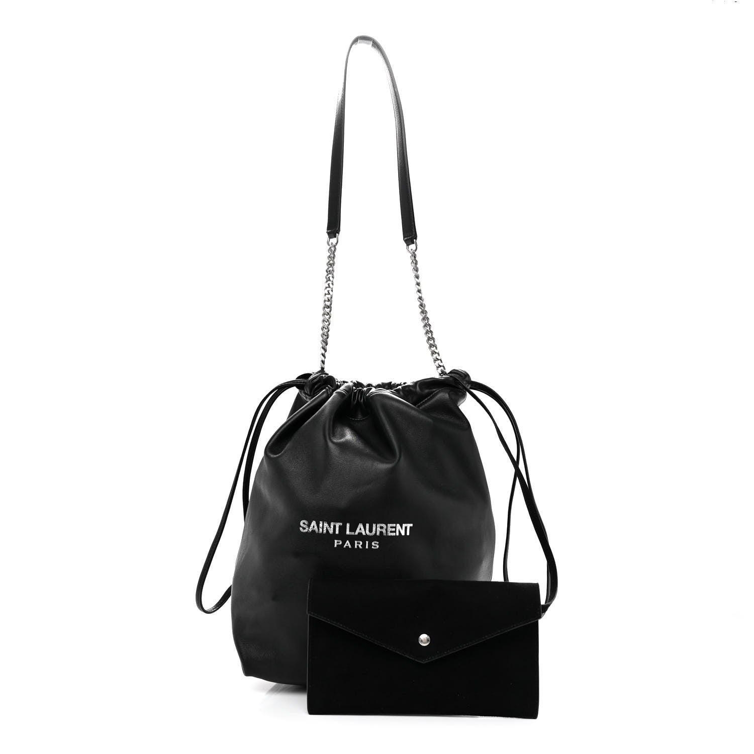 Saint Laurent Lambskin Teddy Drawstring Bag Black 1 of 11