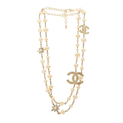 Chanel Crystal Baguette Pearl CC Cross Necklace Gold 3 of 4