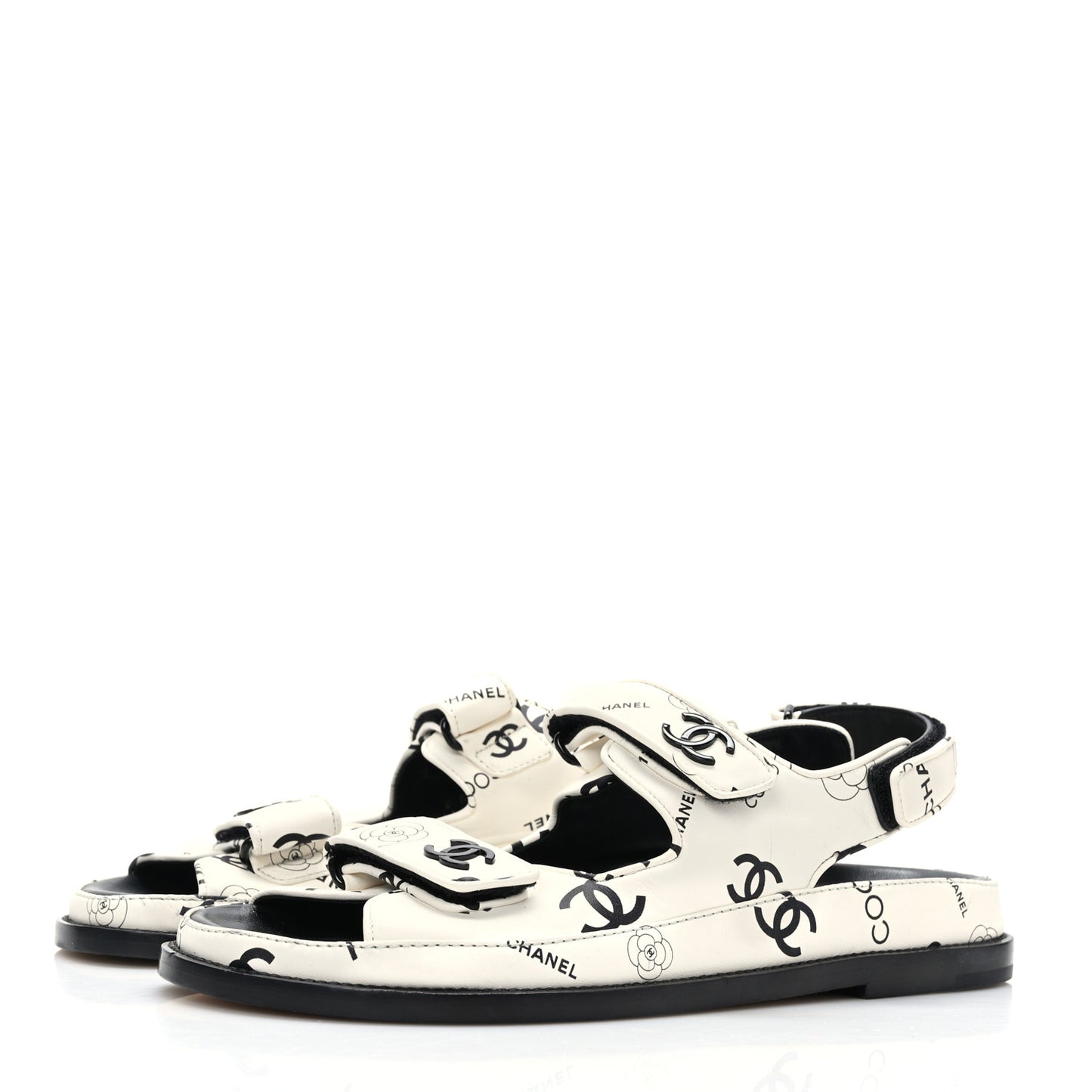 Lambskin Printed CC Velcro Dad Sandals 40 White Black