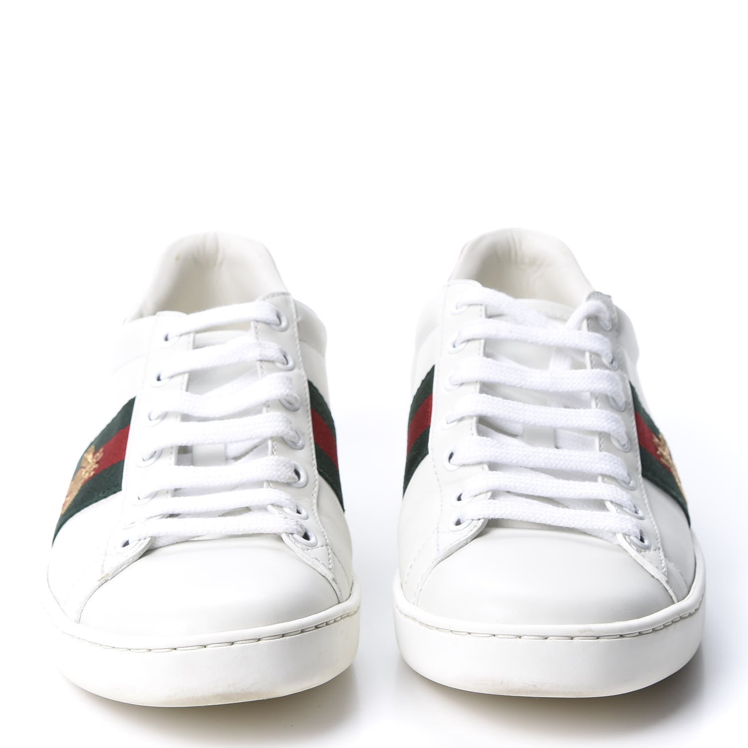 Gucci Calfskin Ayers Bee Embroidered Ace Sneakers 38 White Green 2 of 10