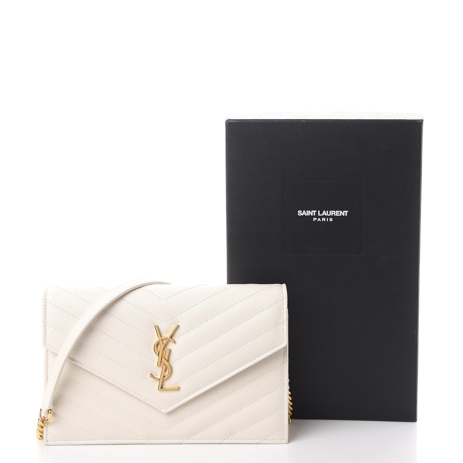 Saint Laurent Grain De Poudre Matelasse Chevron Monogram Envelope Chain Wallet Porcellana 11 of 11