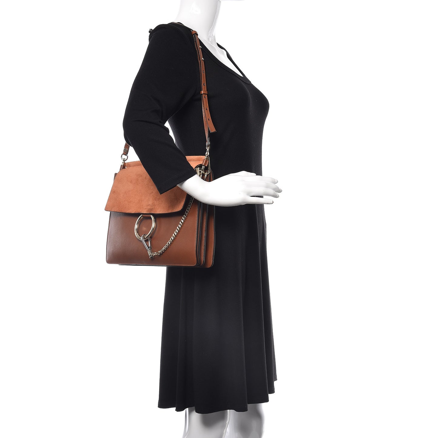Suede Calfskin Medium Faye Shoulder Bag Tobacco