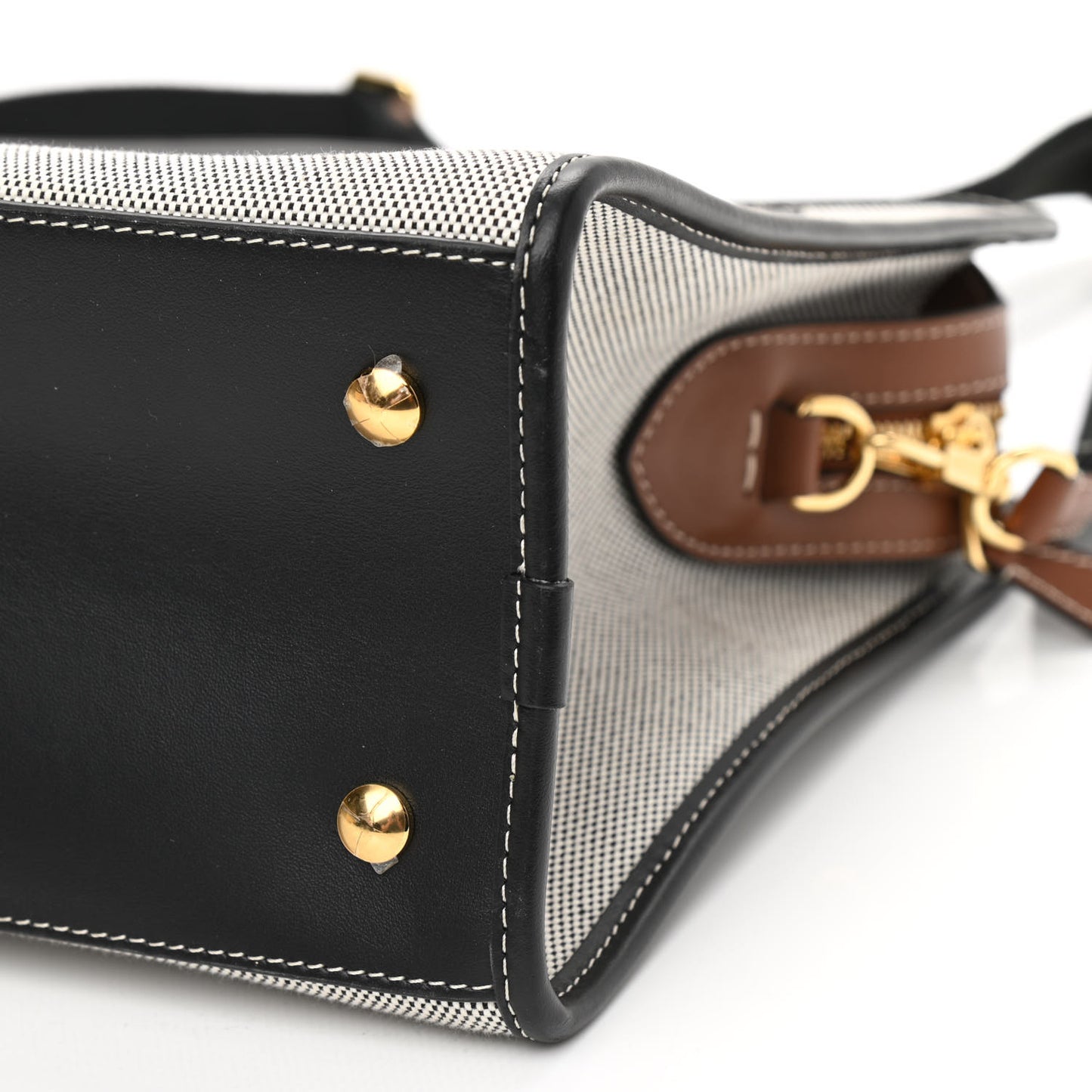 Canvas Smooth Calfskin Two Tone Medium Pocket Bag Black
