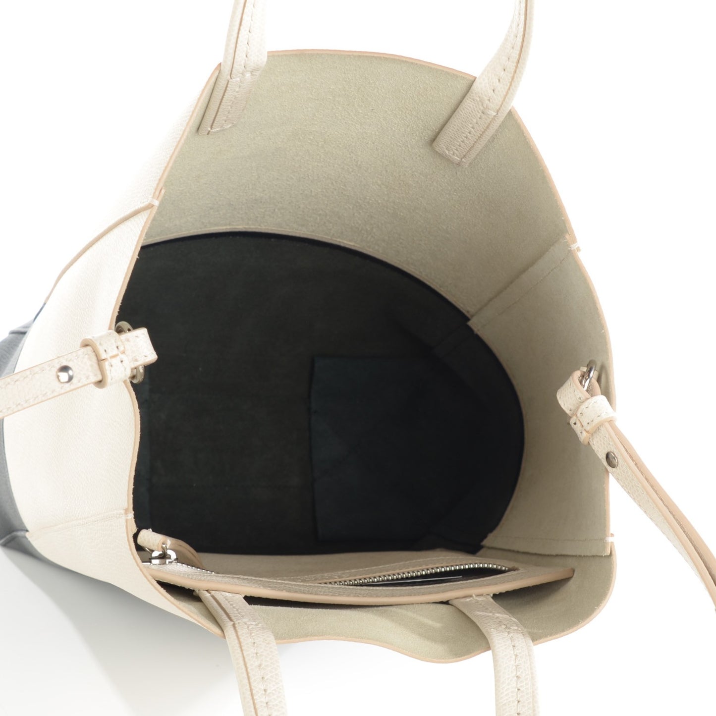 Grained Calfskin Small Vertical Bi-Cabas Cream Black