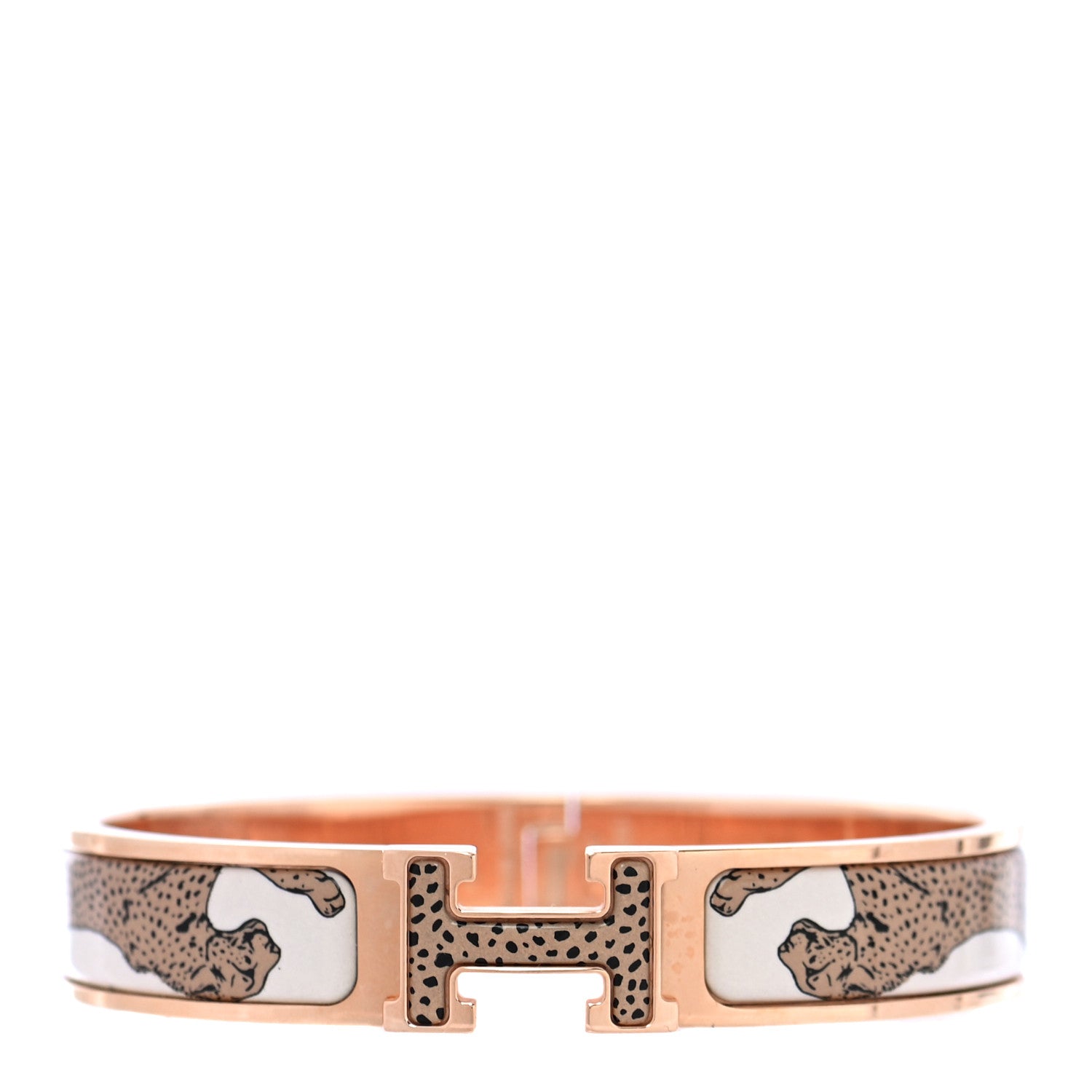 Hermes Enamel Narrow Print Guepards Clic Clac H Bracelet PM Sable 1 of 5