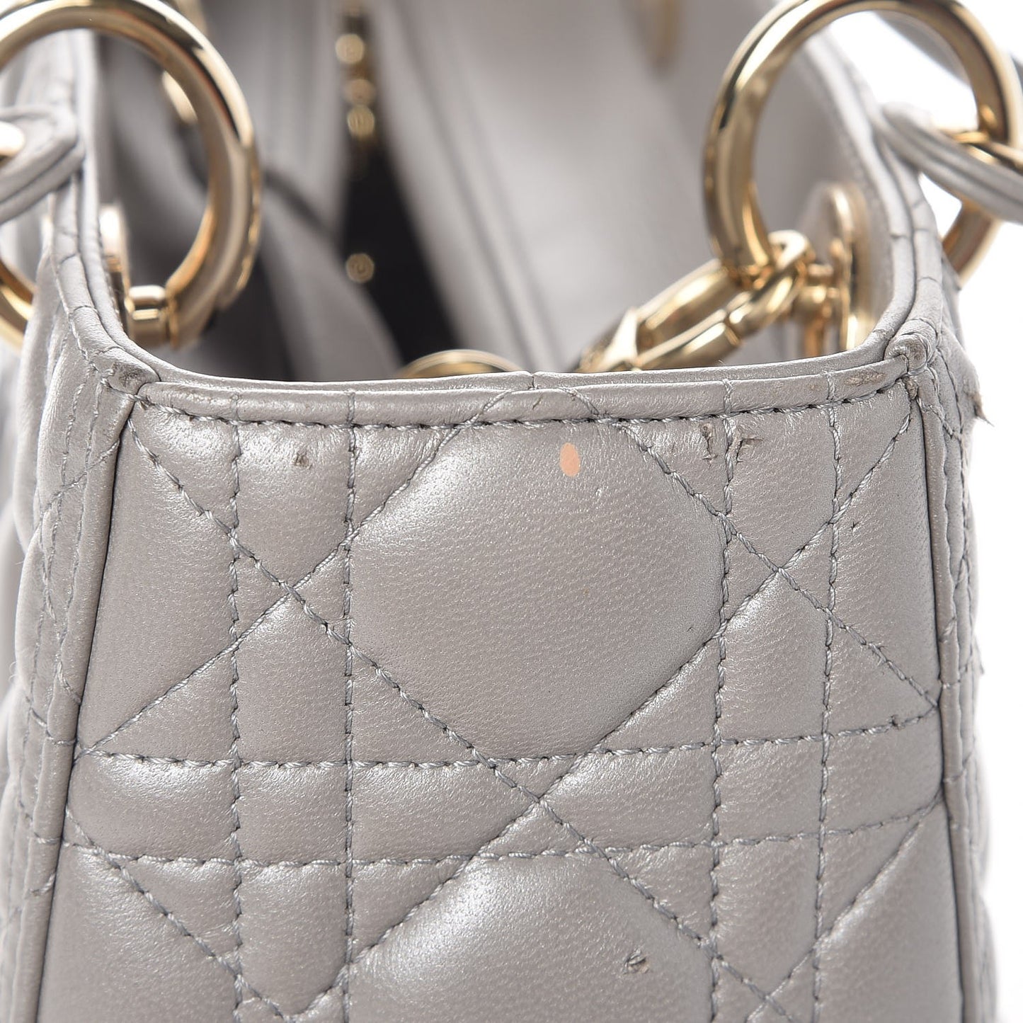 Pearly Lambskin Cannage Medium Lady Dior Grey