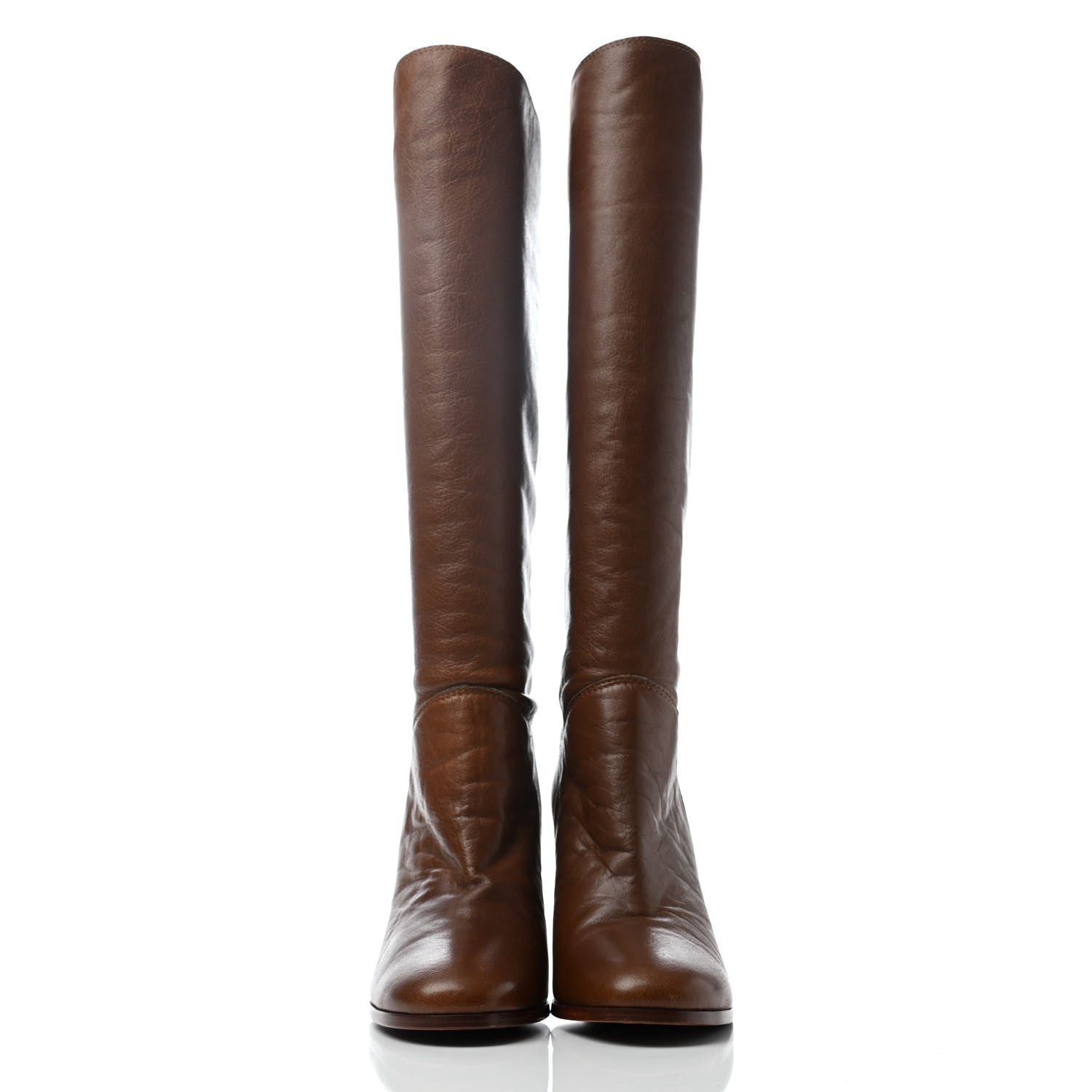 Chanel Calfskin CC Knee High Boots 36.5 Light Brown 2 of 4