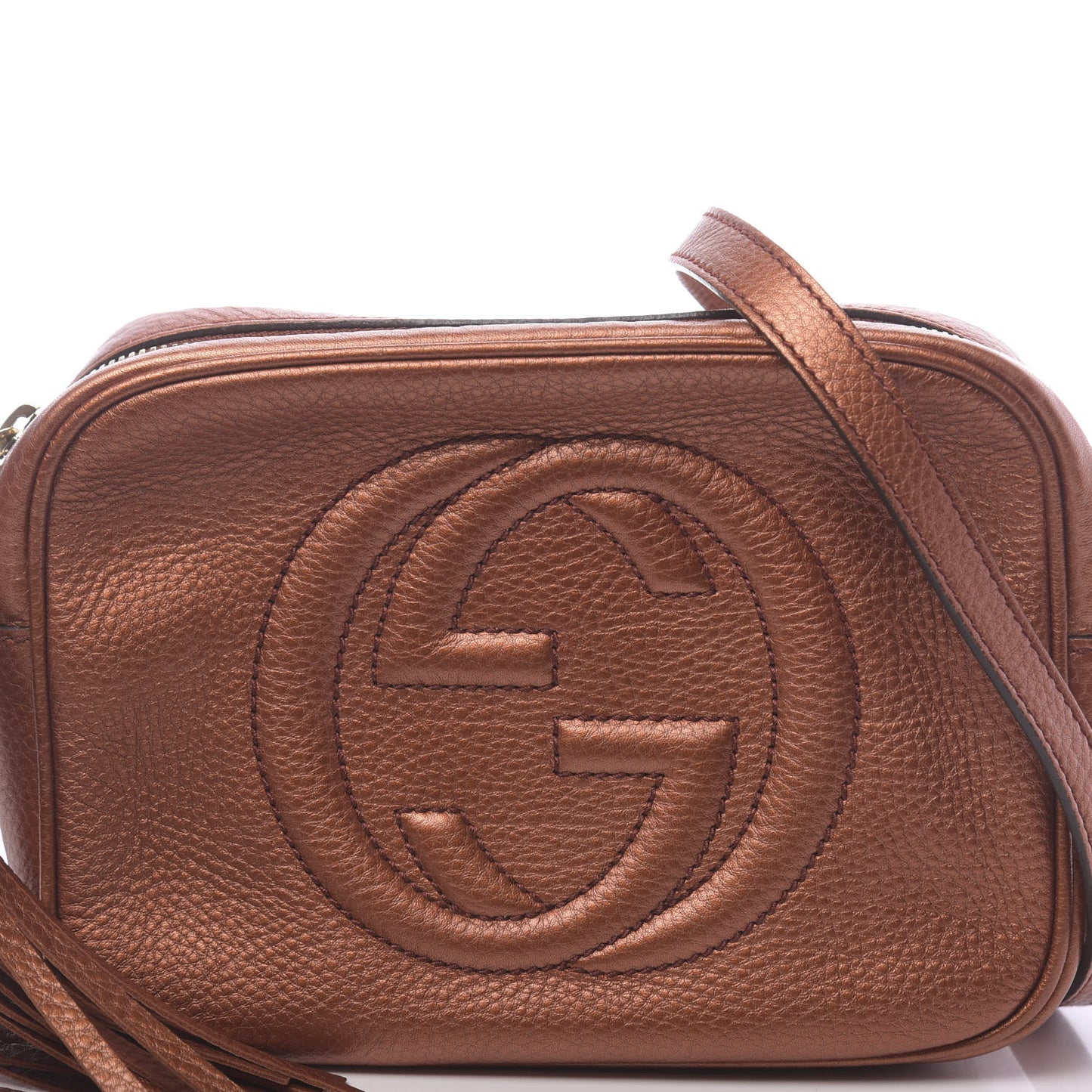 Metallic Pebbled Calfskin Small Soho Disco Bag Burnt Orange