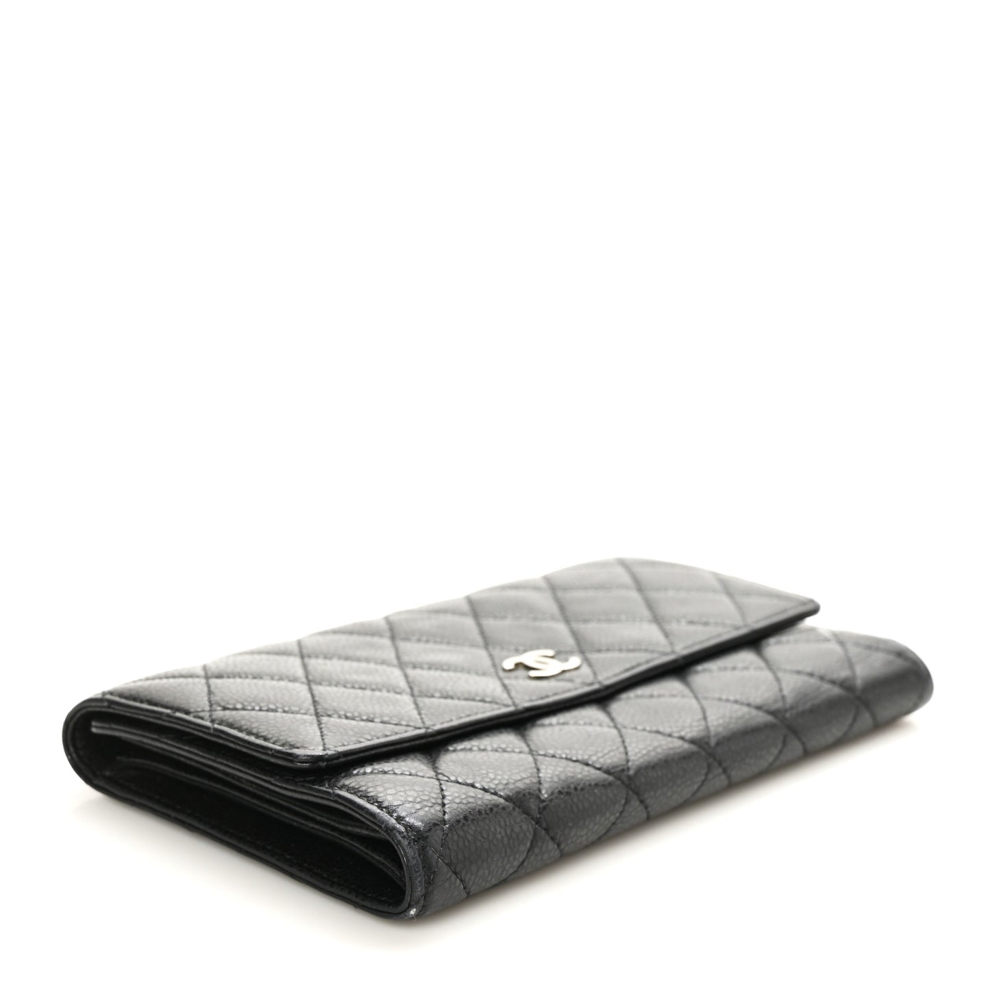 Caviar Quilted Large Flap Wallet Black