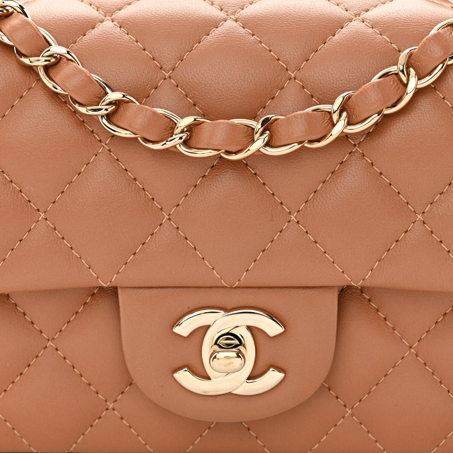 Lambskin Quilted Mini Rectangular Flap Brown