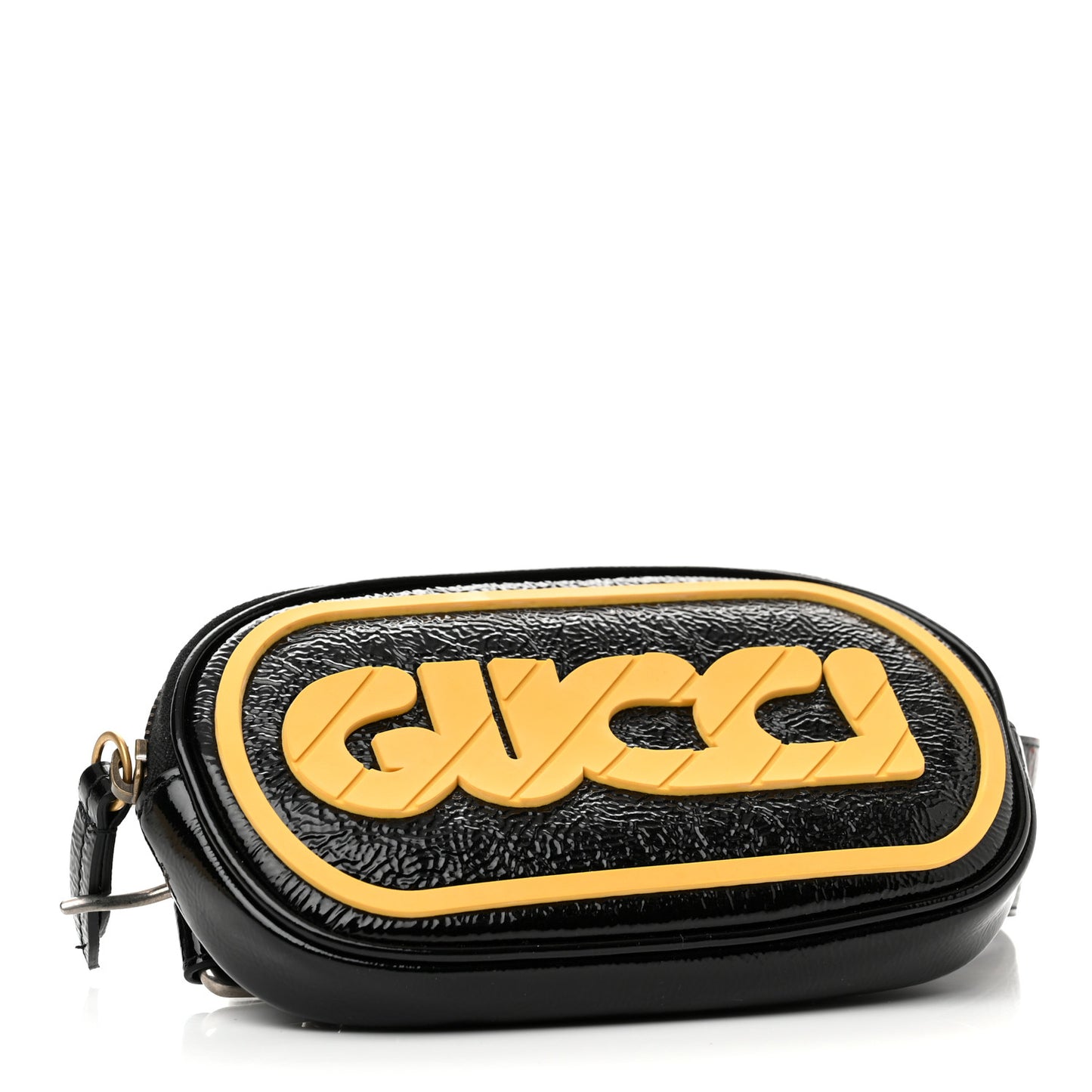 Patent Rubber Game Patch Logo Convertible Crossbody Belt Bag Black