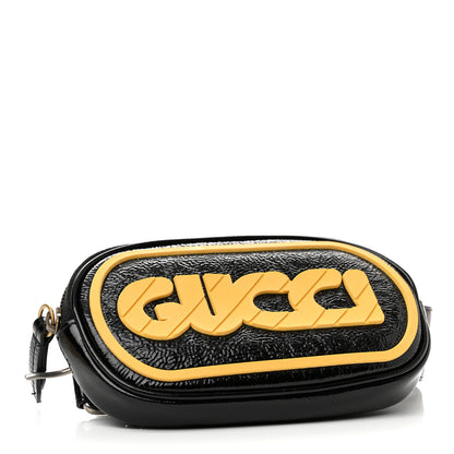 Gucci Patent Rubber Game Patch Logo Convertible Crossbody Belt Bag Black 4 of 9