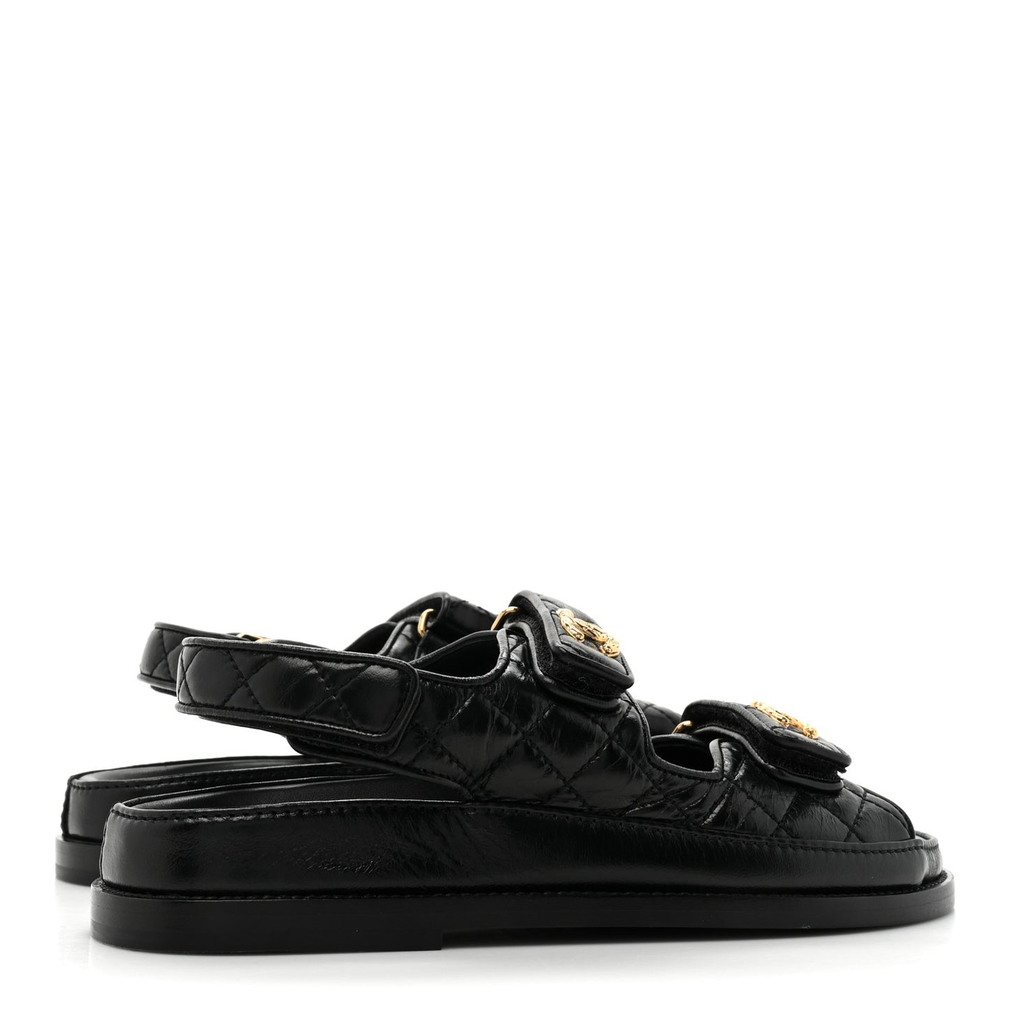 Grained Calfskin Velcro Dad Sandals 37 Black