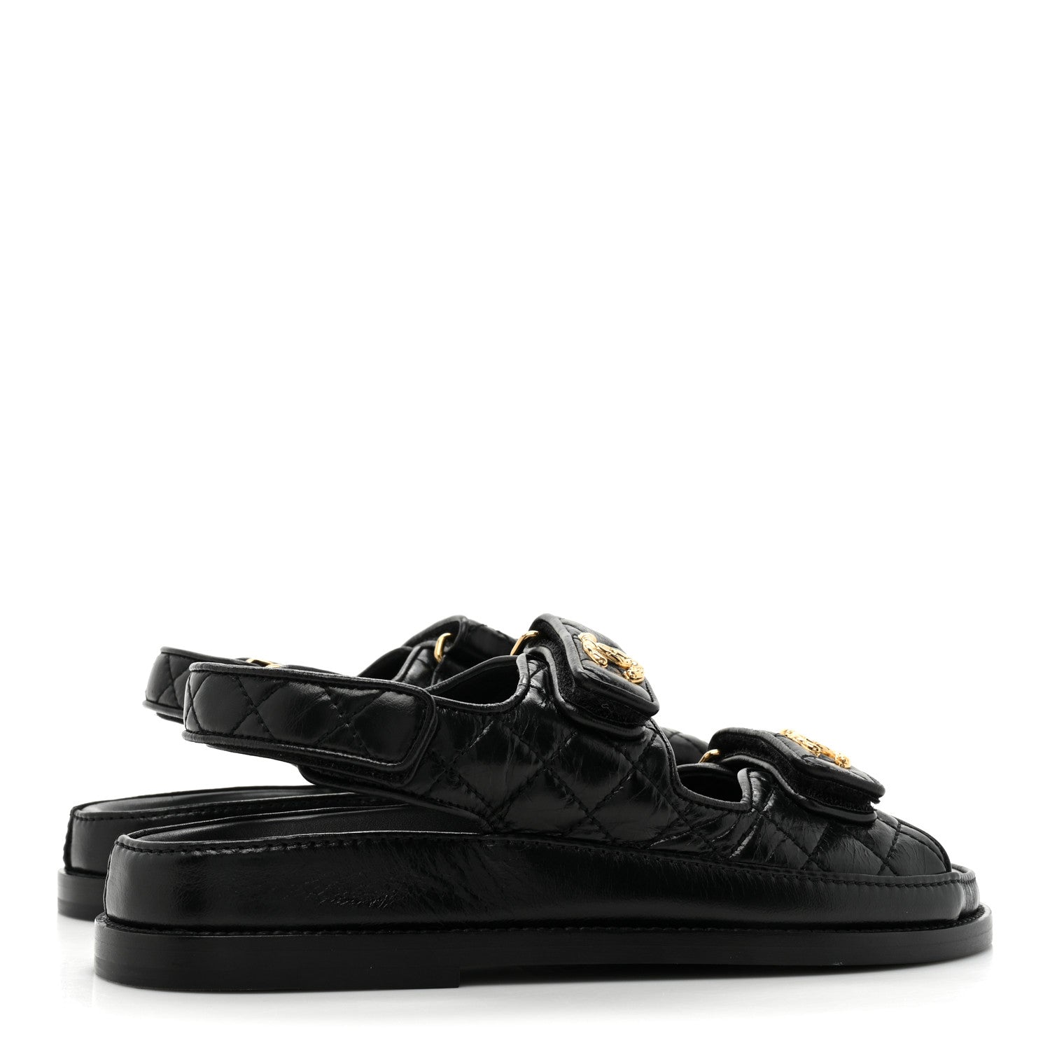 Chanel Grained Calfskin Velcro Dad Sandals 37 Black 4 of 9