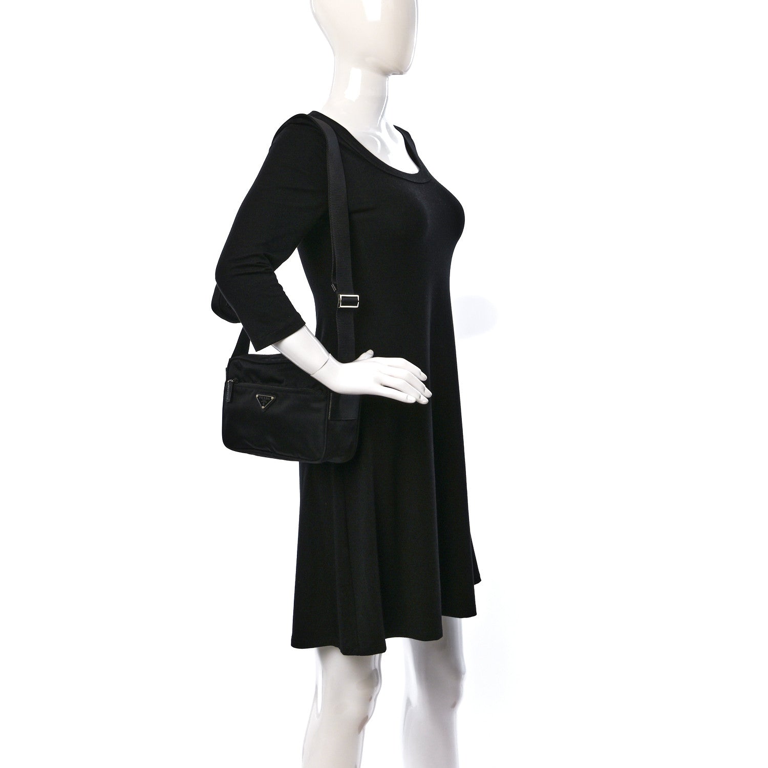 Prada Re-Nylon Vela Saffiano Pocket Double Zip Shoulder Bag Black 2 of 8
