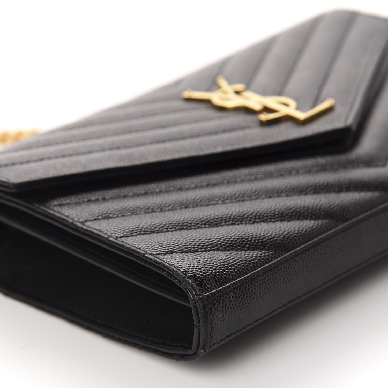 Saint Laurent Grain De Poudre Matelasse Chevron Monogram Chain Wallet Black 7 of 11