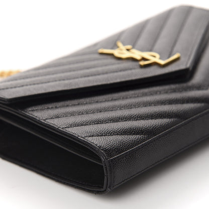 Saint Laurent Grain De Poudre Matelasse Chevron Monogram Chain Wallet Black 7 of 11