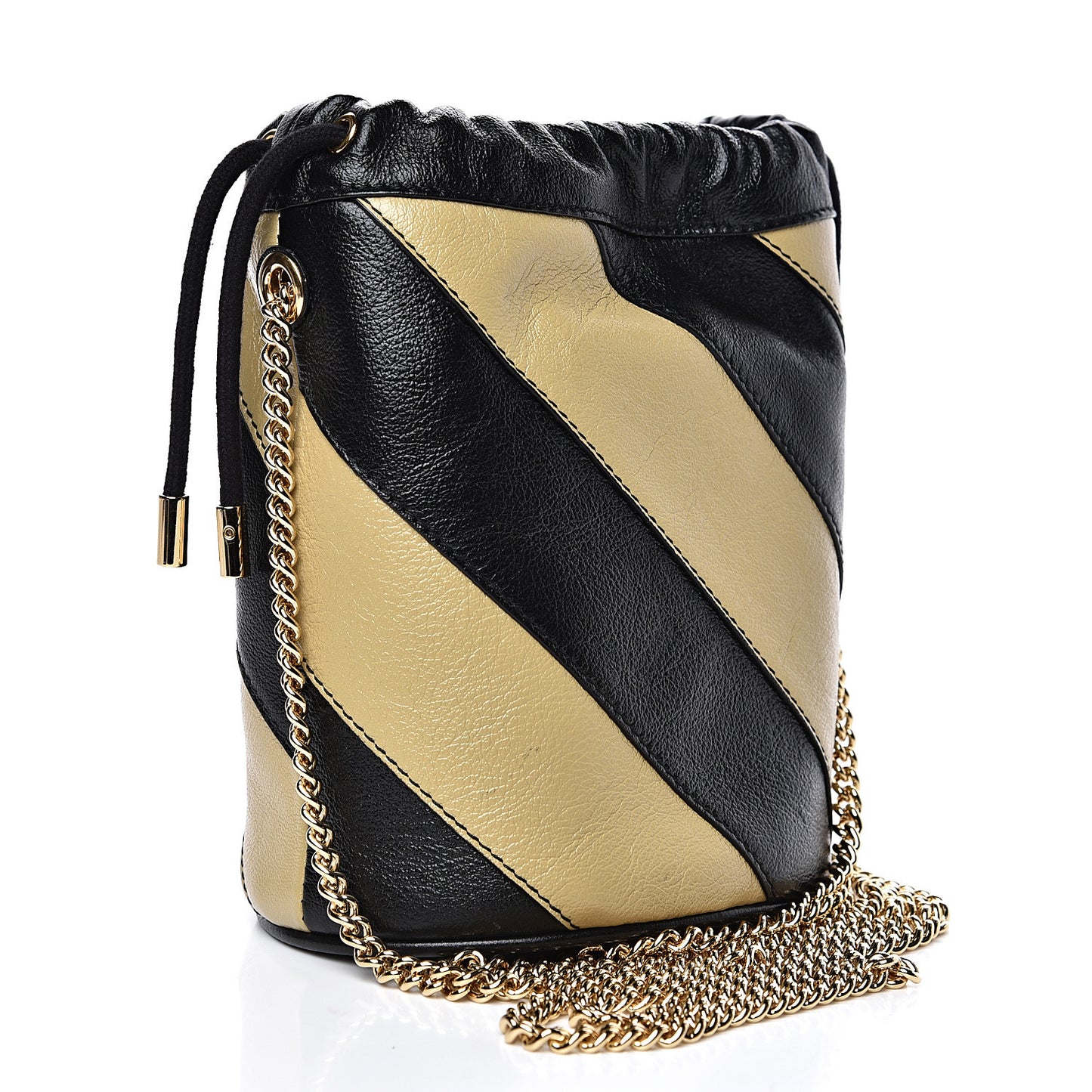 Calfskin Diagonal Striped Mini Zumi Bucket Bag Black Beige