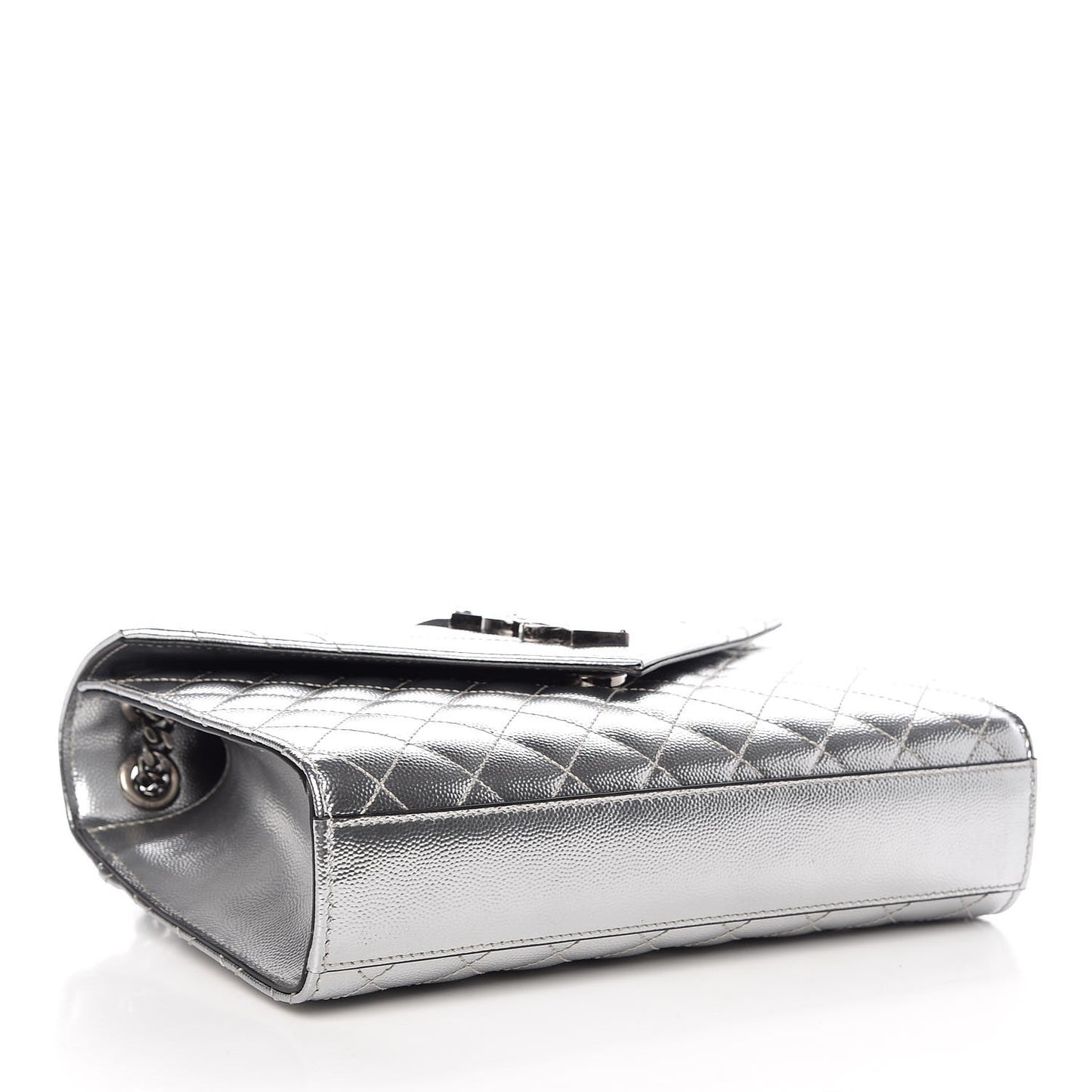 Metallic Grain De Poudre Textured Mixed Matelasse Triquilt Medium Monogram Satchel Silver