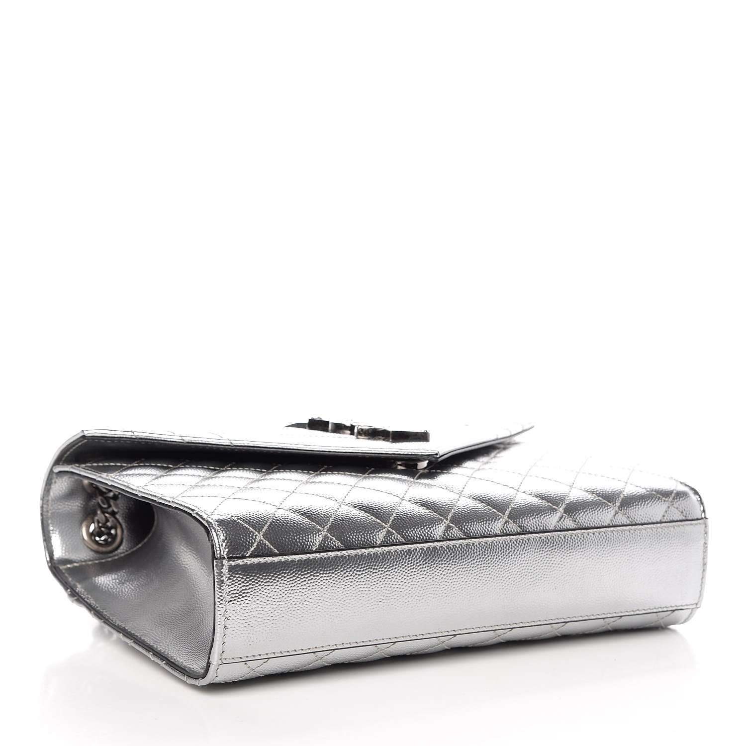 Saint Laurent Metallic Grain De Poudre Textured Mixed Matelasse Triquilt Medium Monogram Satchel Silver 5 of 8