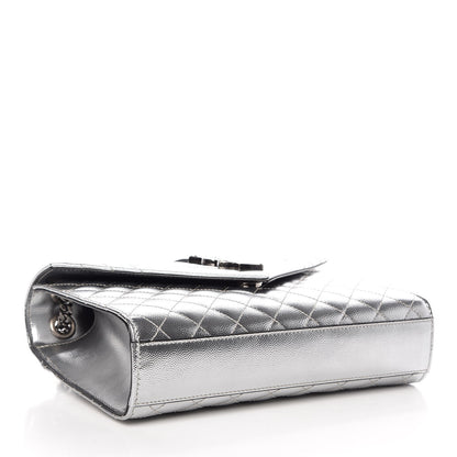 Saint Laurent Metallic Grain De Poudre Textured Mixed Matelasse Triquilt Medium Monogram Satchel Silver 5 of 8