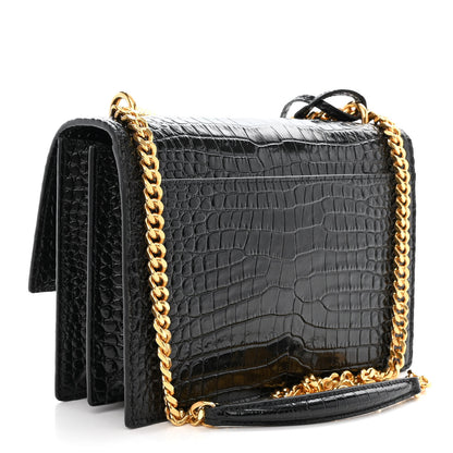 Saint Laurent Calfskin Crocodile Embossed Medium Monogram Sunset Black 3 of 10