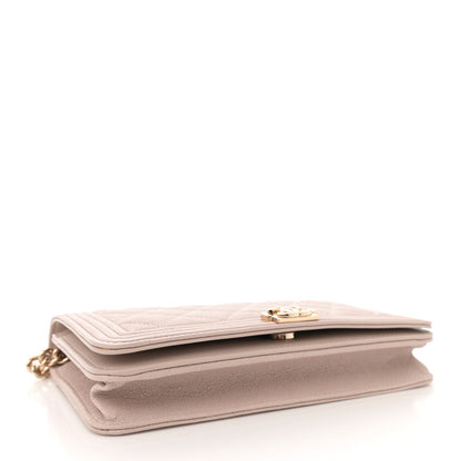 Chanel Caviar Quilted Boy Wallet On Chain WOC Light Beige 4 of 12