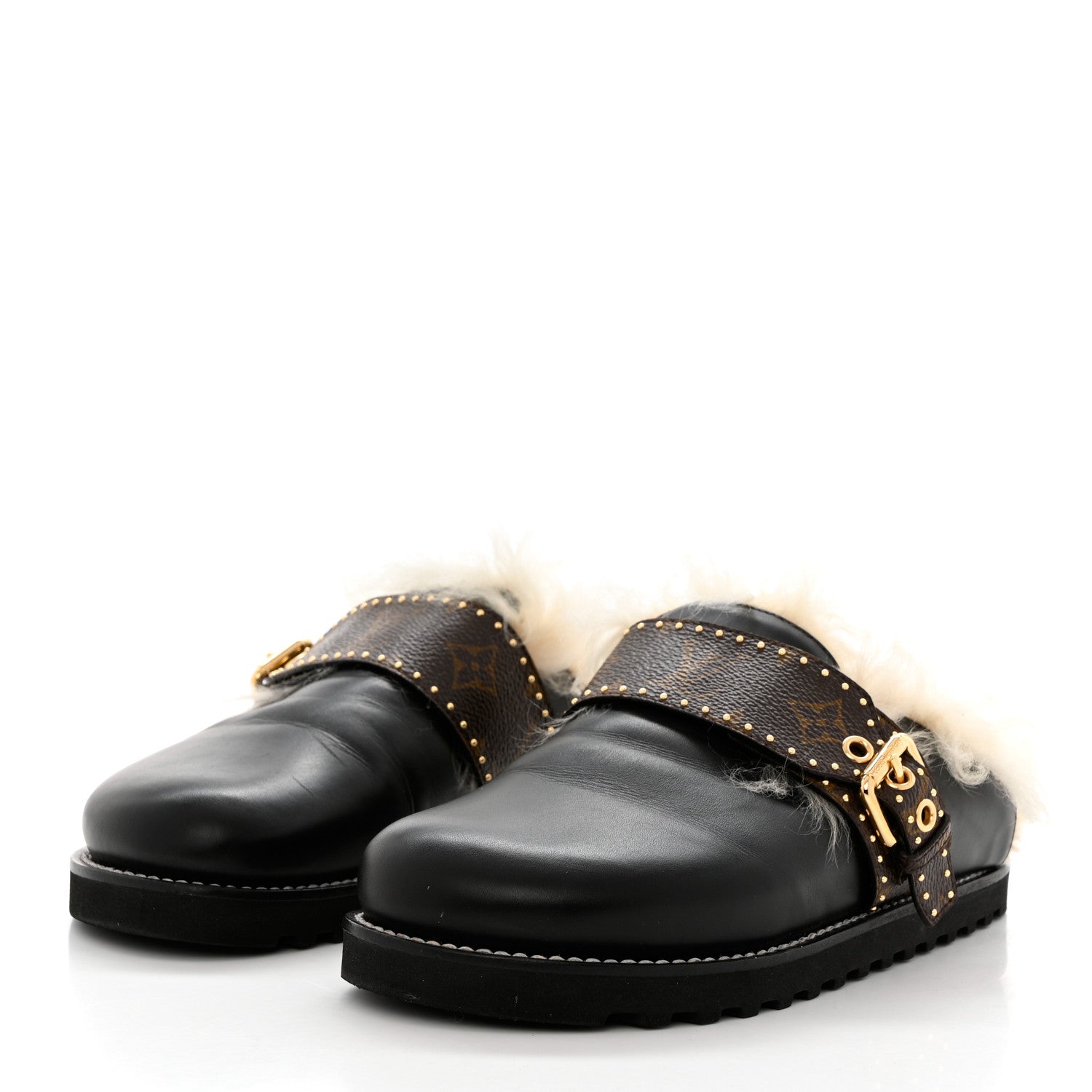 Louis Vuitton Calfskin Monogram Lambswool Winterbreak Comfort Clogs 37 Black 3 of 13
