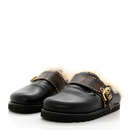 Louis Vuitton Calfskin Monogram Lambswool Winterbreak Comfort Clogs 37 Black 3 of 13