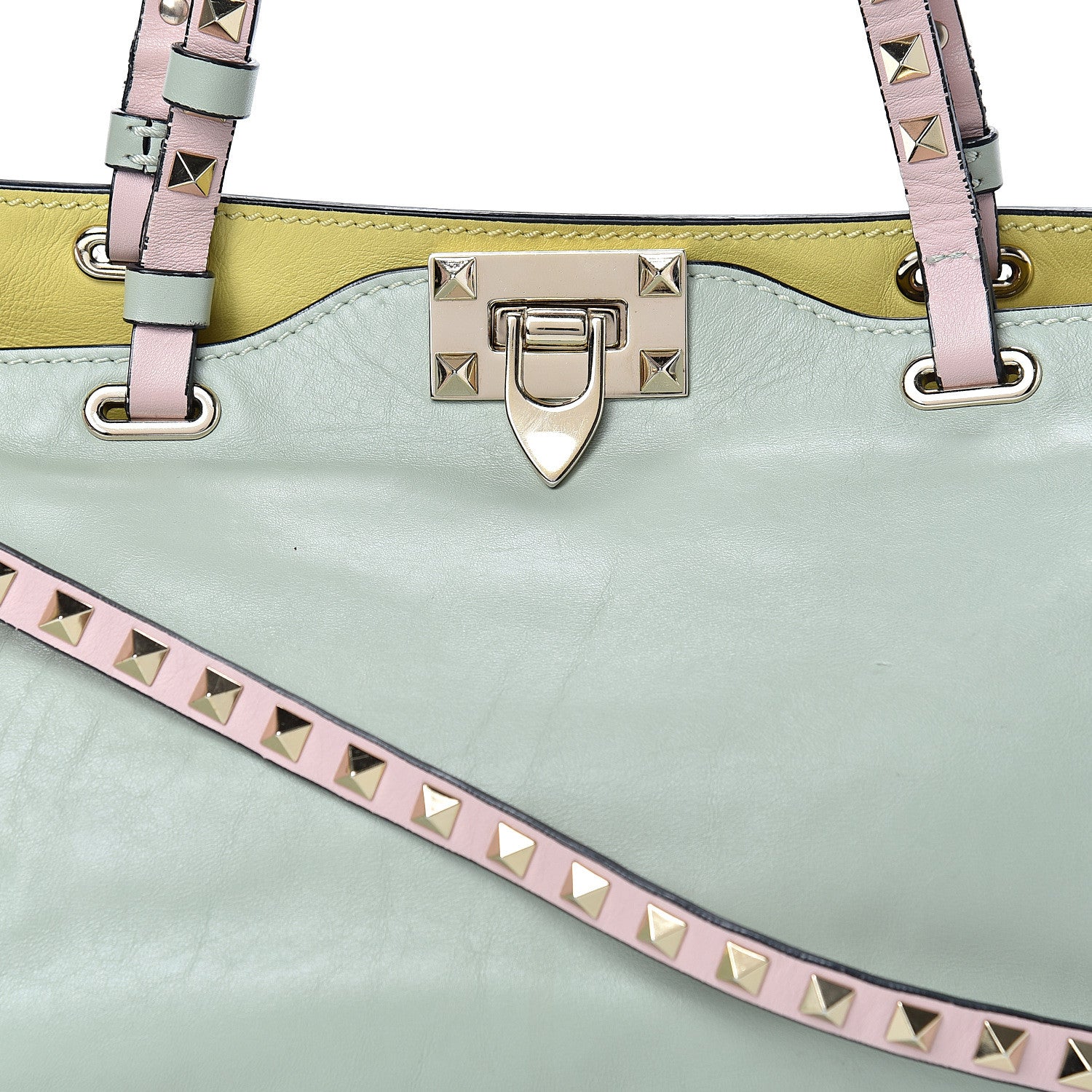 Valentino Garavani Vitello Watercolor Small Rockstud Tote Rose Green Yellow Sky 8 of 15