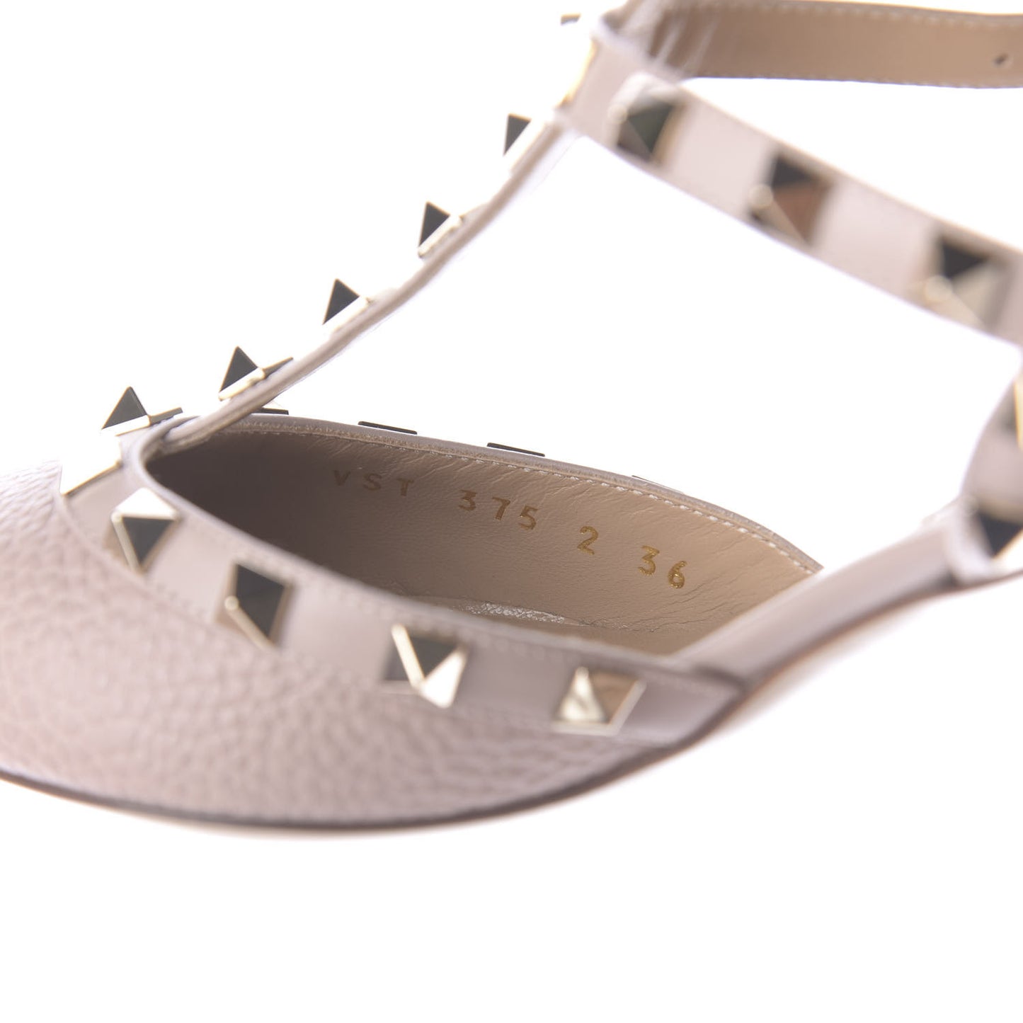 Pebbled Calfskin Rockstud Ankle Strap 65mm Pumps 36 Poudre