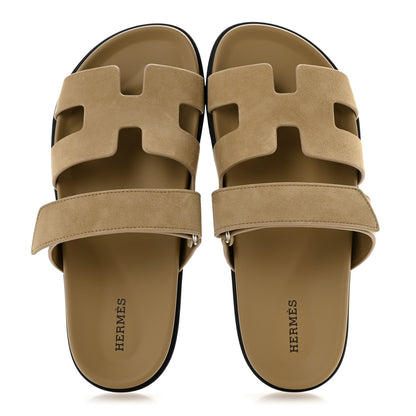 Hermes Suede Goatskin Womens Chypre Sandals 38 Beige Sable 2 of 10