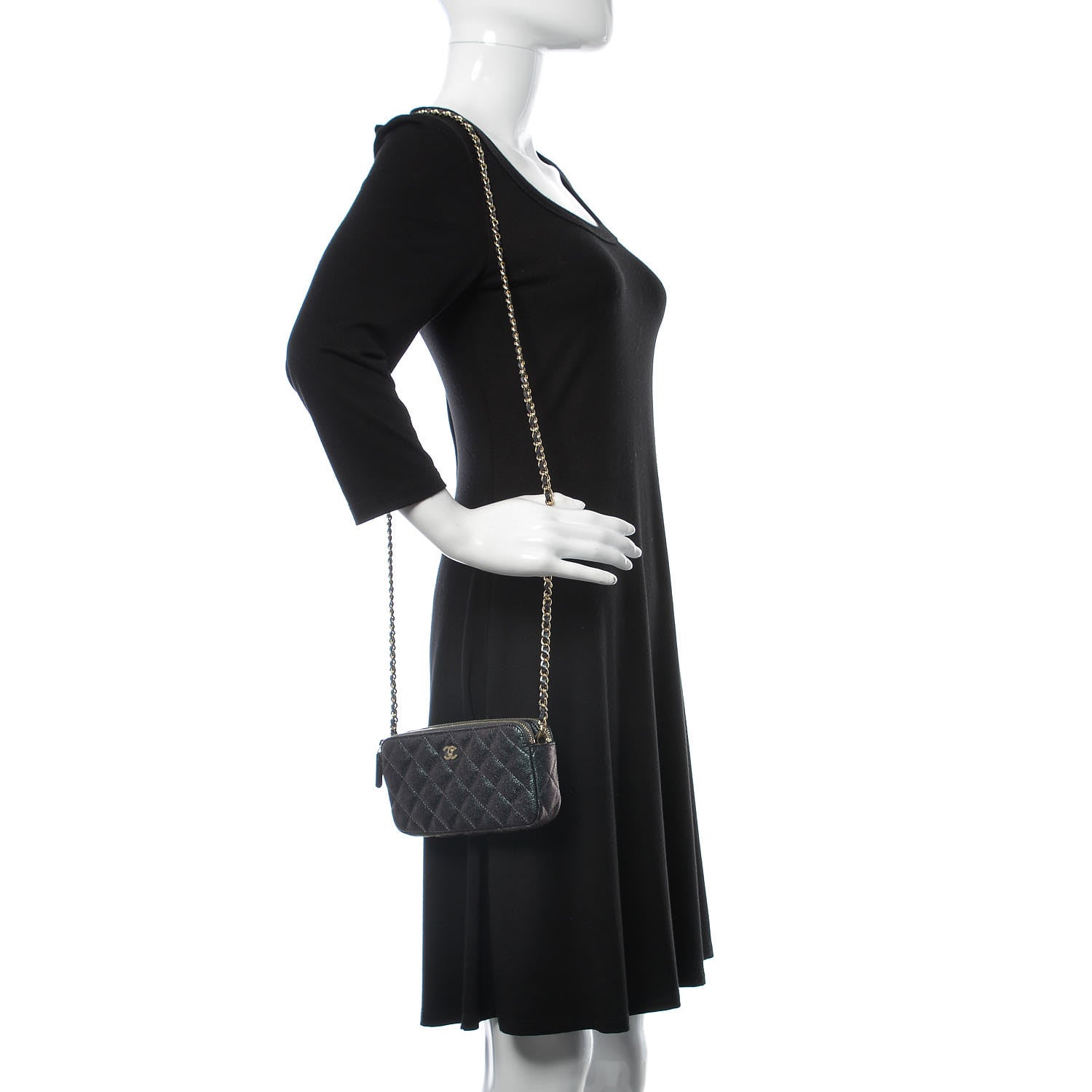Chanel Iridescent Caviar Quilted Clutch With Chain Black 2 of 12