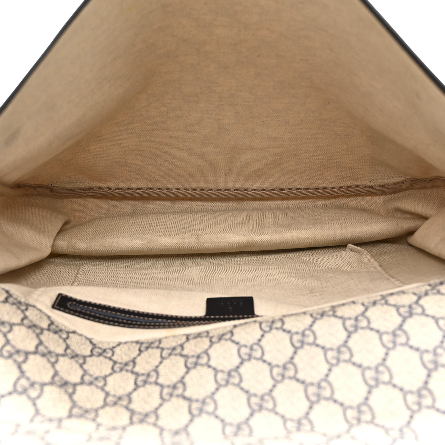 GG Plus Monogram Large Double Buckle Flap Messenger Bag Beige Navy