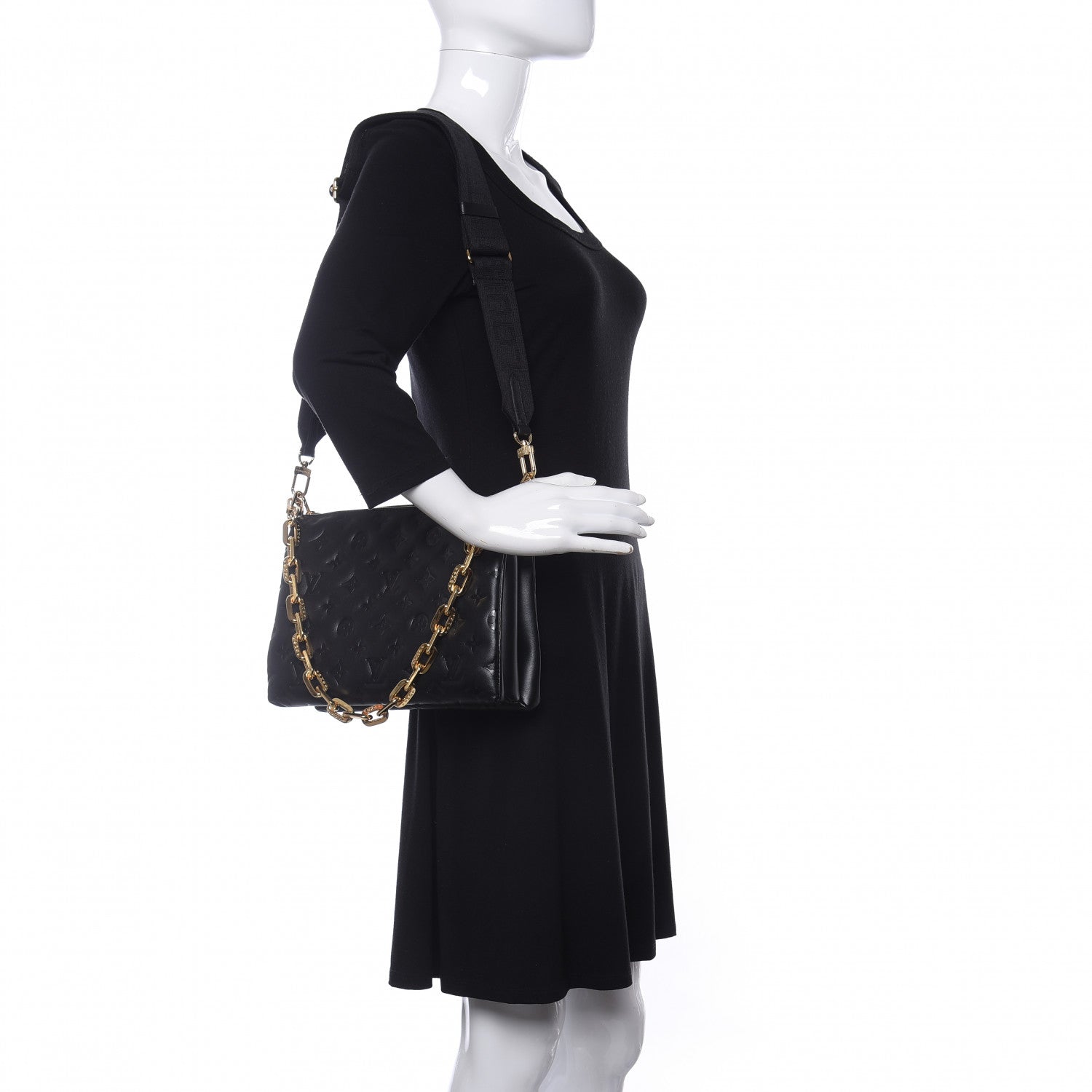 Louis Vuitton Lambskin Embossed Monogram Coussin PM Black 2 of 10