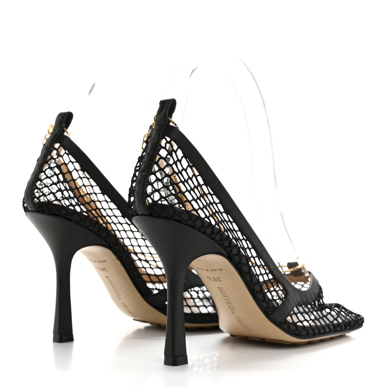 Bottega Veneta Mesh Calfskin Chain Stretch Pumps 36.5 Black 5 of 9